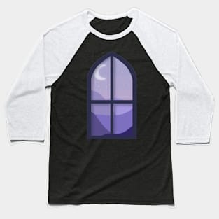 Purple Nightscape Window Scene Baseball T-Shirt